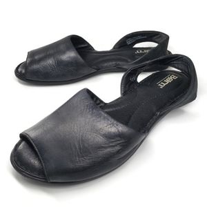 𝅺Born Trang Black Leather Slip-On Sandals F18803